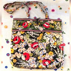 VERA BRADLEY Poppy Fields Medium Tote Black Red Floral 2010 y2k